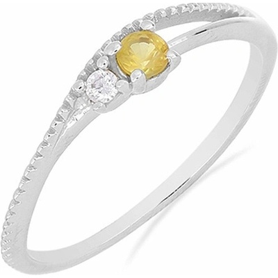 Nefertitis Prsten stříbrný s broušeným žlutým safírem a zirkonem 031121 YS