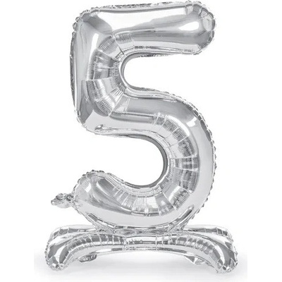 PartyDeco Samostojící fóliový balón 5 stříbrný 70 cm