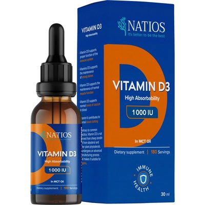 Natios Vegan Vitamin D3 1000 IU Kvapky v MCT oleji 30 ml