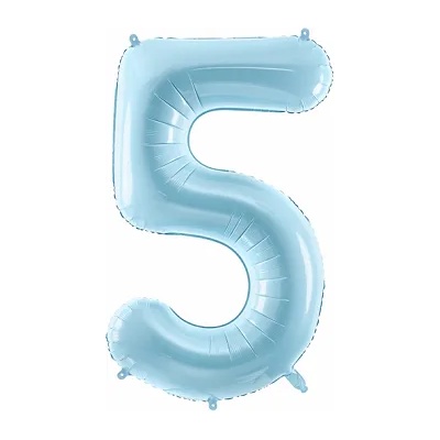 PartyDeco Балон от фолио - число 5 светло син 86 см