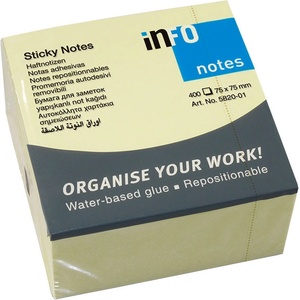  Самоз лист Info Notes Жълт 75х75mm 400 л (1901046-02-5820-01)