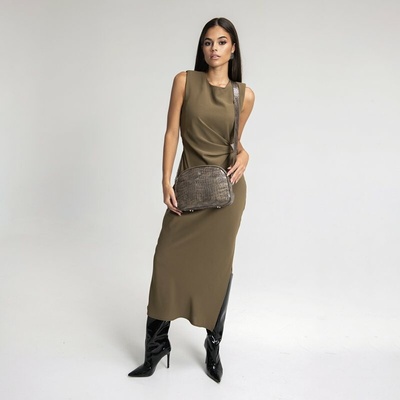 Wojewodzic Kvalitná crossbody kožená kabelka priečne telom sivo hnedá 31960/KFM39