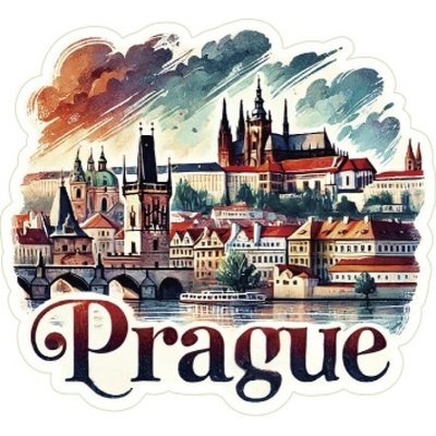 Samolepka ČR Prague s Pražským hradom 5,5 x 6 cm - farebná