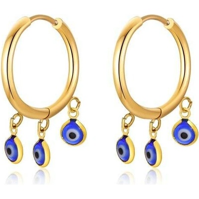 Impress Jewelry dámské ocelové kruhové náušnice Modré oko zlaté ED-605