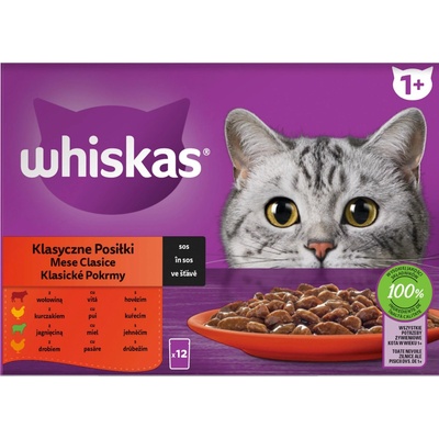 WHISKAS klasický výber hovädzina kura jahňa morka v šťave 12 x 85 g
