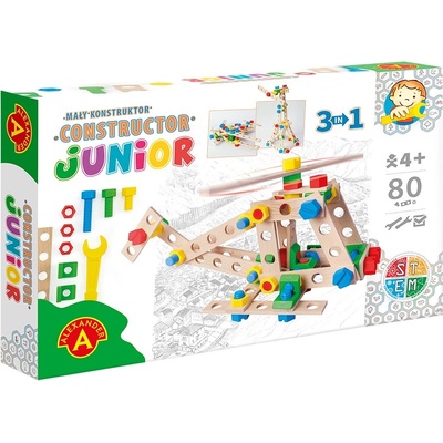 Alexander Toys Дървен конструктор Alexander, 80 части, 3 в 1 - Хеликоптер (AL2824)