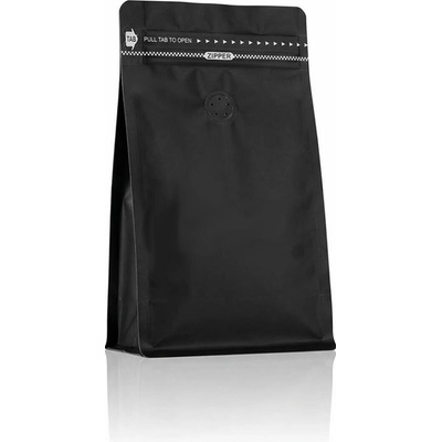 Sáček s plochým dnem | kraft papír černý | POCKET ZIP | ventil obsah 250g (125 x 215 + 75 mm)