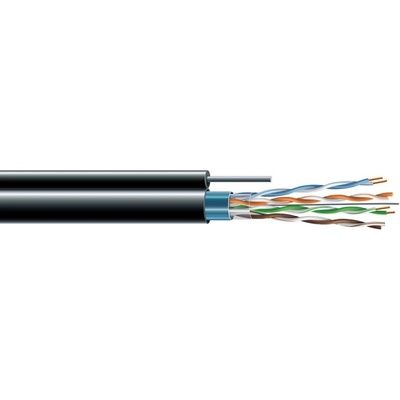 ECG Кабел FTP/M Cat5e, 100MHz PE, черен, с UV защита и носещо въже, 500м, ECG (F/UTP Cat.5e, 100 MHz PE, черен, с UV защита и стоманено жило, 500м, ECG)