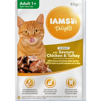 IAMS Cat Adult All Breeds kuracie a morčacie mäso v omáčke 85 g
