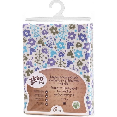 Kikko Bambusové prostěradlo s gumou XKKO BMB Flowers&Birds For Boys 60x120