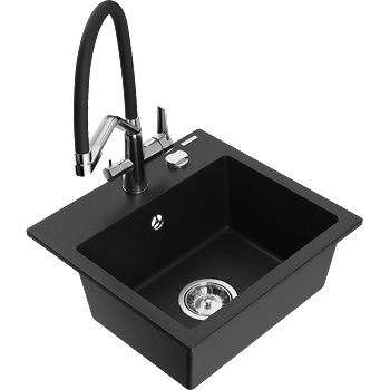 Mexen Milo мивка от гранит с 1 отделение с кухненски смесител Duo, черен - 6505-77-671701-07 (6505-77-671701-07)