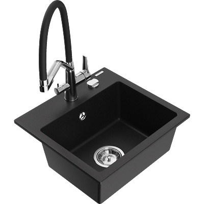 Mexen Milo мивка от гранит с 1 отделение с кухненски смесител Duo, черен - 6505-77-671701-07 (6505-77-671701-07)
