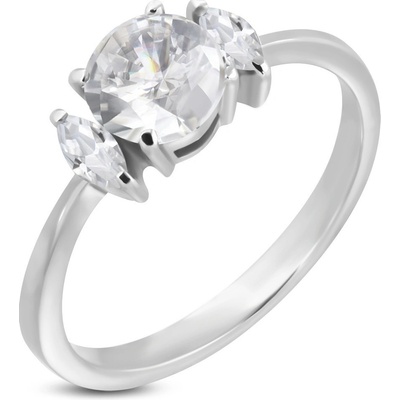 Šperky eshop zásnubní prsten s kulatým zirkonem a dvěma oválnými zirkony D14.14