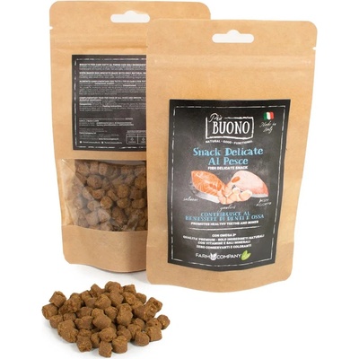 Farm Company PIU BUONO maškrty pre psov s lososom rybou a krevetami 80 g