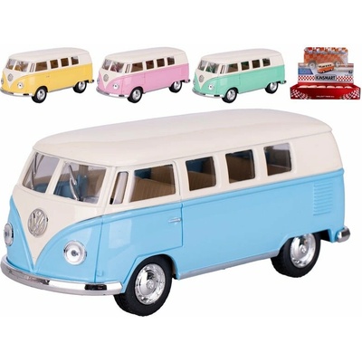 Kinsmart Volkswagen Classic Bus 1962 pastelový 13 cm kov zpětný chod mix barev modrá, žlutá, růžová, zelená