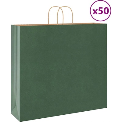vidaXL Хартиени торбички 50 бр с дръжки зелени 54x15x49 см (4101724)