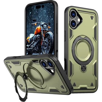 HQWear Hybrid Armor Trendy Case с MagSafe за iPhone 16 - зелен (Hybrid Armor Trendy color matching MagSafe iPhone 16 olive green)