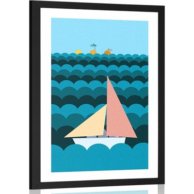 Plakát s paspartou loďka na moři - 60x90 no frame