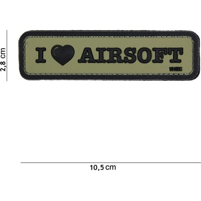 Gumová nášivka 101 Inc nápis I Love Airsoft - olivová
