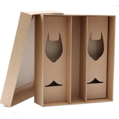 Darčeková krabica 360x330x95 mm, na fľašu vína a poháriky, dno + veko, hnedá