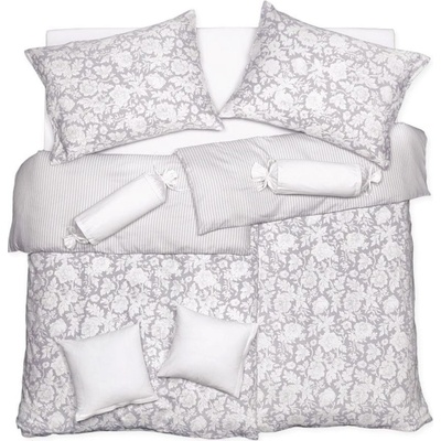 SCANquilt Obliečky SATÉN rastliny prúžky sivá predĺžený 1x paplón 140x220 1x vankúš 70x90