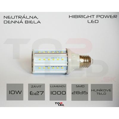 HIBRIGHT žiarovka LED 10W corn, E27, neutrálna biela