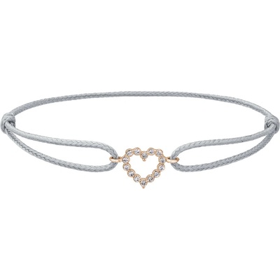 Tiami provázkový náramek Little Heart z růžového zlata s diamanty světle šedý BLHP20007
