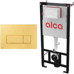 Alcadrain Комплект тоалетно казанче с вградена рамка Alca AM101/1120 и златен бутон за активиране M575 (AM101/1120+M575)