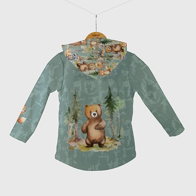 Takoy Panel se střihem 164 softshell bunda lesní dobrodružství zvířátek tmavá máta