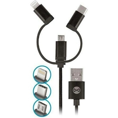Forever T_01626 3v1 USB/microUSB, Lightning, USB-C, 1m, černý