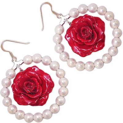 Dannyra Обици с перли и цветчета от роза Red love Dannyra Jewels