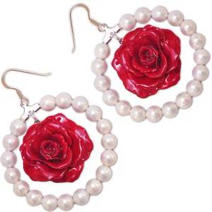 Dannyra Обици с перли и цветчета от роза Red love Dannyra Jewels