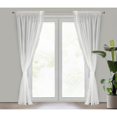 Takoy Sada 2 ks hotových záclon LARIS zdobených krajkou s perličkami, sňurka v balení 140 x 270 cm-HF-460879 | 140 x 270 cm