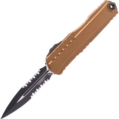 ! Microtech CYPHER II D/E BLACK PART SERRATE TAN 1242-2TA