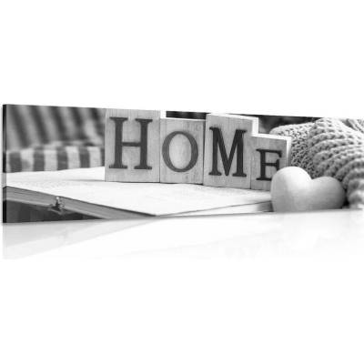 Obraz s nápisem Home a zátiším v černobílém provedení - 90x30