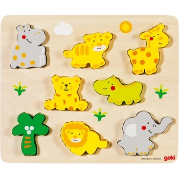 Image 1 of Goki Дървен пъзел Goki - Диви животни, 8 части (57809)