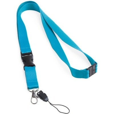 Snúrka na krk s bezpečnostnou sponou 20 mm light blue