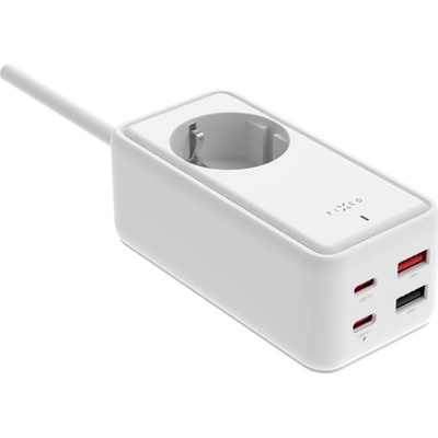 FIXED Síťový prodlužovací adaptér Charging Strip s 2x USB-C a 2x USB, GaN III, 3m, PD 65W, bílý
