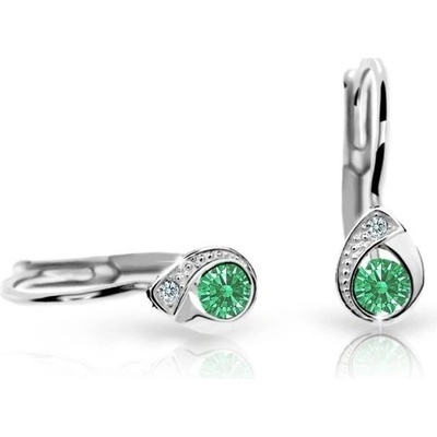Danfil dětské náušnice kapky C1898 z bílého zlata s kamínkem Emerald Green zapínání klapka