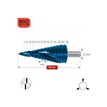 Karnasch Стъпално свредло Ø 6-32* mm (x 4 mm), HSS-XE Blue-Dur, 2x спирален канал, BESTSELLER (201449)