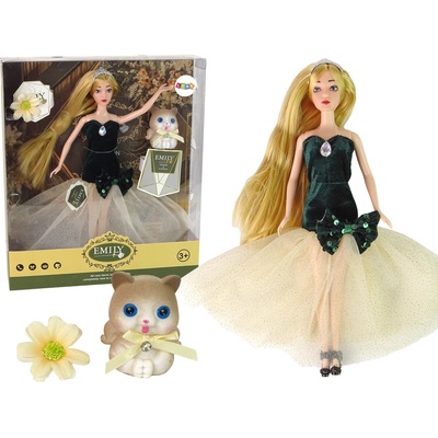 Lean Toys Emily v elegantných šatách s mačiatkom