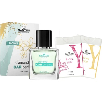 Santini zvýhodněný set vůně do auta Monoï & dámské mini vůně Gold a Pink Yvésse
