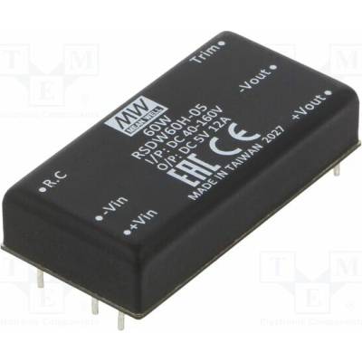 MEAN WELL RSDW60H-05 Měnič: DC/DC; 60W; Uvst: 40÷160VDC; Uvýst: 5VDC; Ivýst: 12A; THT