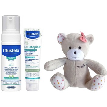 Mustela Промо комплект Mustela Stelatopia - Шампоан-пяна, крем + Мече, за момиче