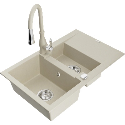 Mexen Gaspar мивка гранитна 1, 5-камерна с отцедник и кухненски смесител Savita, бежов - 6507-69-672601-69 (6507-69-672601-69)