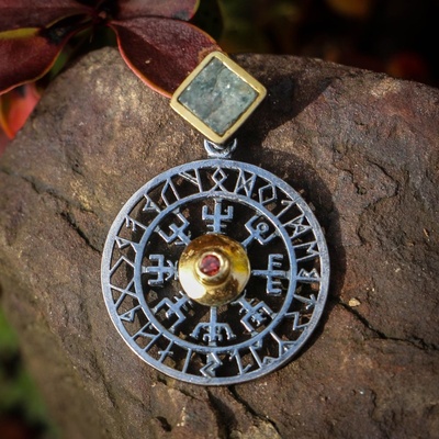 Kanevsky VEGVISIR kompas islandská runa stříbrný přívěsek s akvamarinem P39027