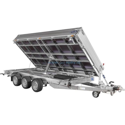 Saris Přívěs 3-str. sklápěč406x204cm 3500kg 3 nápravy listová pera, nájezdy