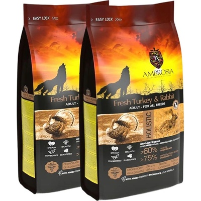 AMBROSIA Adult All Breeds Fresh Turkey & Rabbit 2 x 12 кг