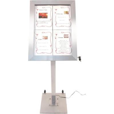 Hendi Gastrofans Securit LED stojan 4x A4 se sloupkem a podstavcem - nerez, stříbrný