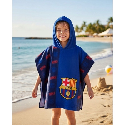 CurePink Dětský ručník pončo FC Barcelona znak 60 x 120 cm